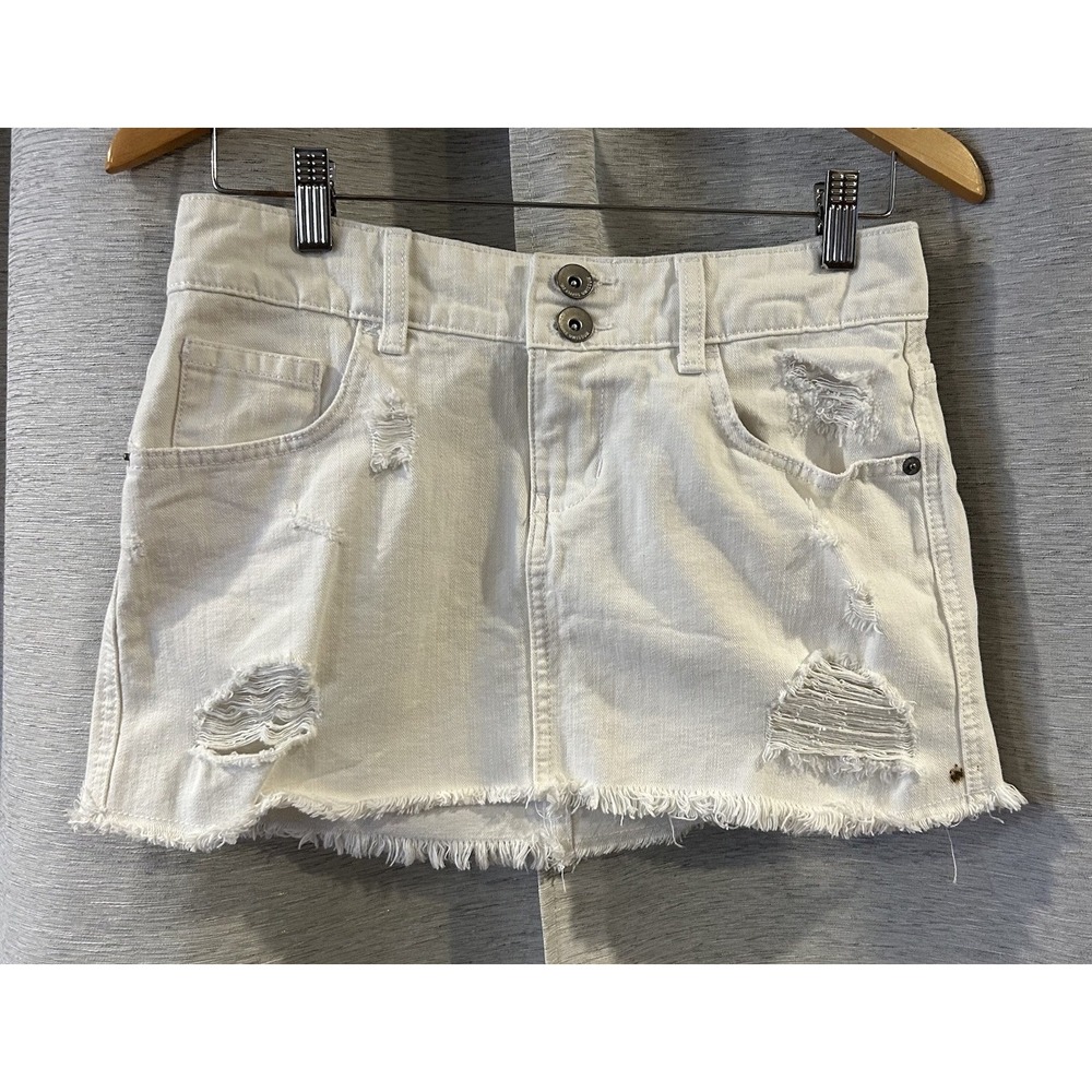 Y2K Grunge Mossimo Jean Micro Mini‎ Skirt Low Rise White Size 5 Flaw